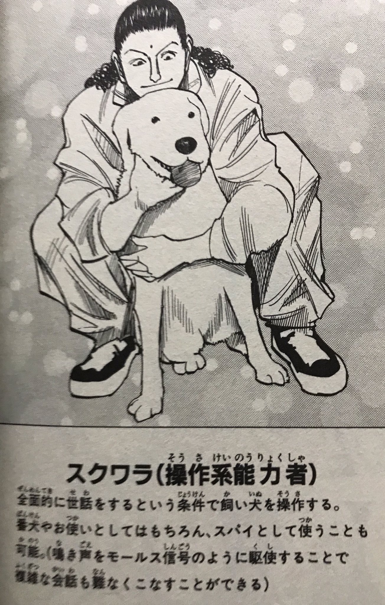 Alice Chocolat ハンターハンター 12巻 スクワラ 全面的に世話をするという条件で飼い犬を操作する 説明を読む限り 念じゃなくてもできる人結構いそう 危機的状況で犬たちを逃したり 仲間を売らなかったり 印象に残らないキャラでしたが 一気に好