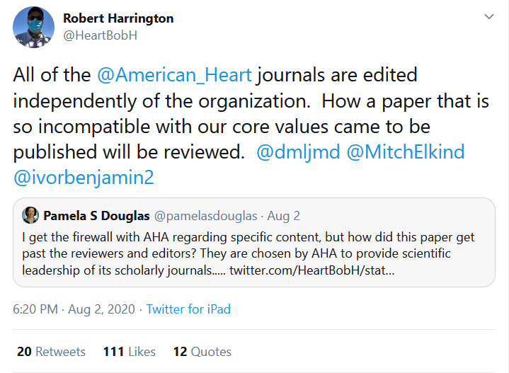 24/  @HeartBobH (robert Harrington)Former president of the American Heart Association said the paper didn't meet their core values, and called it pure opinion and not a research paper.That's a lie! Dr. Wang cited 108 sources, Almost all are academic sources. (pics 3 and 4)