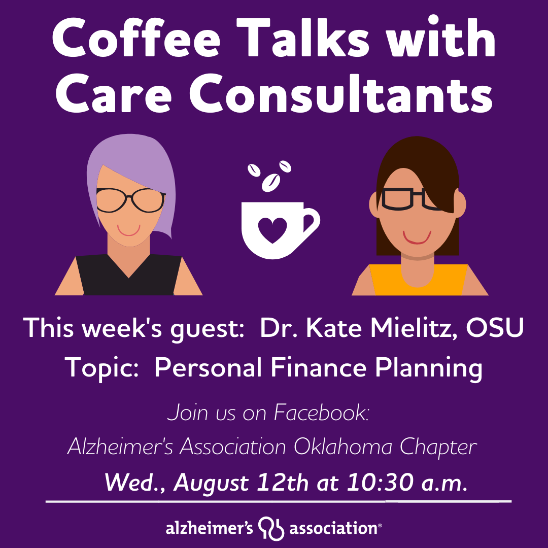 KateMielitz's tweet photo. Join me NEXT WEDNESDAY on Facebook for a financially focused #coffeetalk with the Oklahoma Chapter of the @alzassociation!! 

@okstate_ehs https://t.co/Y4hKyrnZdD