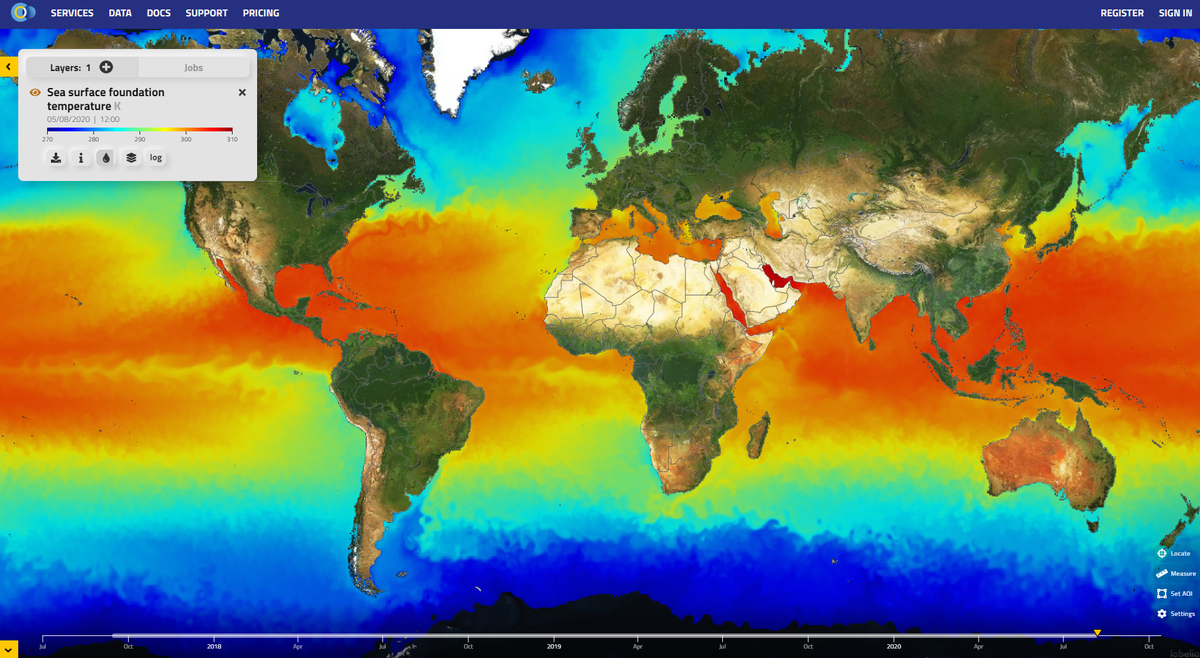 The new <a href="/WEkEO_dias/">WEkEO_dias</a> V1 cloud platform gives you easy access to marine data products, such as this sea surface temperature data. 

Take a look at the various <a href="/CopernicusEU/">Copernicus EU</a> data sets available now over on the #WEkEO platform at: wekeo.eu