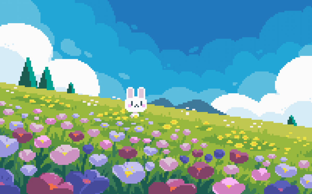 flower outdoors sky cloud no humans rabbit field  illustration images