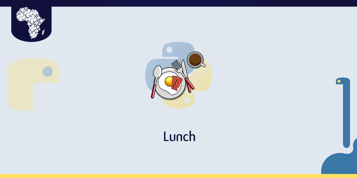 pyconafrica's tweet image. A Lunch Break for participants. The remaining sessions continue after the break.

#PyConAfrica20 #PyExciting #Python