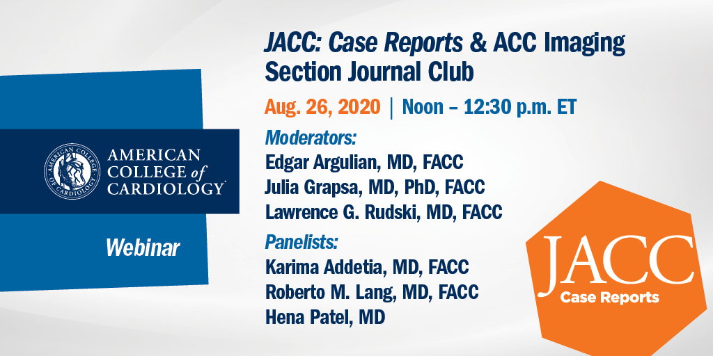 JACC Journals (@jaccjournals) on Twitter photo Register to join #JACCCaseReports board members and #ACCImaging Section members for a live Journal Club on Wed., Aug. 26. Drs. <a href="/robertomlang/">Roberto M Lang</a> and <a href="/AddK007/">Karima Addetia</a>'s case on the mechanisms of #vhdAR on #cvEcho will be discussed. Sign up today: bit.ly/3fB9lJi Register to join #JACCCaseReports board members and #ACCImaging Section members for a live Journal Club on Wed., Aug. 26. Drs. <a href="/robertomlang/">Roberto M Lang</a> and <a href="/AddK007/">Karima Addetia</a>'s case on the mechanisms of #vhdAR on #cvEcho will be discussed. Sign up today: bit.ly/3fB9lJi