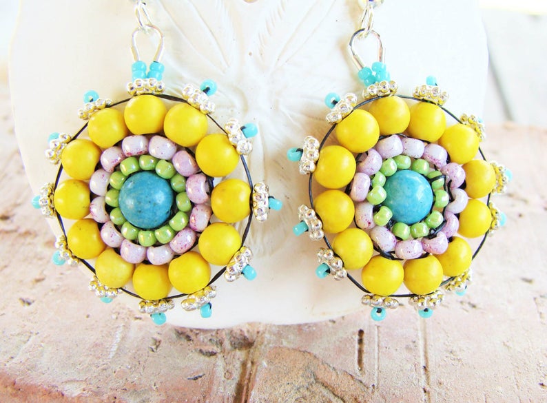 Sombrero Earrings with Yellow, Pink, Aqua and Lime Green Beads: etsy.com/listing/596320… #beadedearrings #yellow #aqua #pink #limegreen #brickstitch #summerfun #jewelryaccessories #giftsforher #etsyhandmade #etsyjewelry #etsyseller #shopsmallbusiness