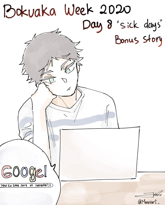 #BokuAkaWeek2020 Day 8 "sick days"

Alright, i know sick days is from day 7 but i forgot and already has this one done by the time i realize it, hope u don't mind (๑╯ﻌ╰๑)=3

This one is the continuation from "soulmate AU" yesterday

#BokuAka 