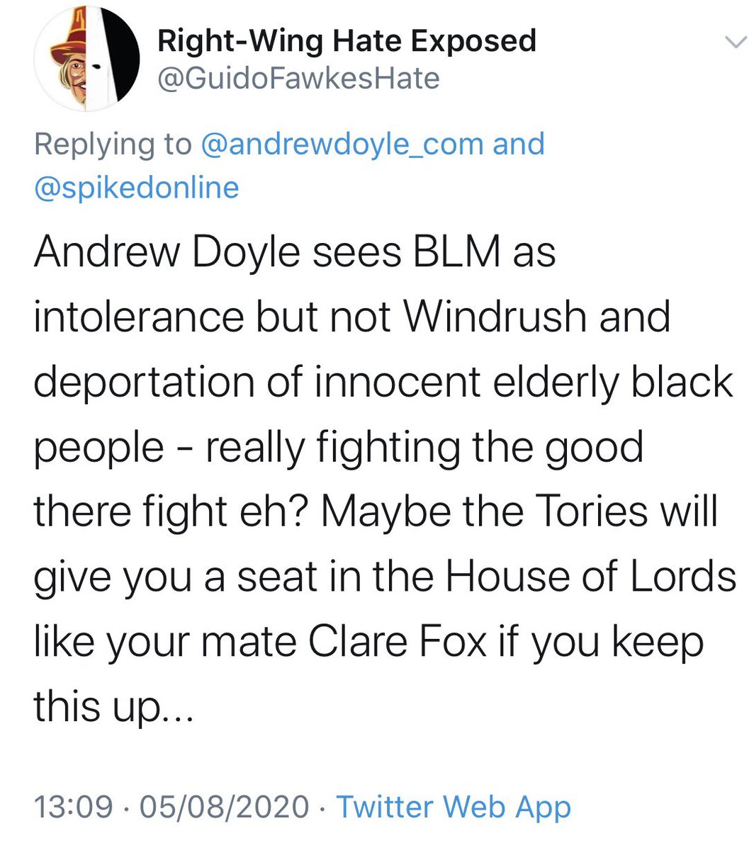 A short thread on the degraded state of political discussion.Today an account calling itself “Right-Wing Hate Exposed” ( @GuidoFawkesHate) attacked me out of nowhere.The accusations were based entirely on prejudice, and when the claims were refuted the tweets were deleted.
