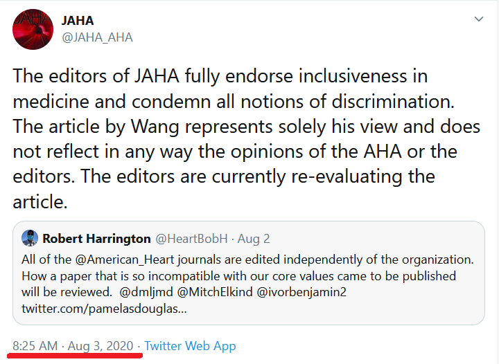 27/ Finally, the Journal of the American Health Association retracted his paper....in 3 days.So this is not like publishing in your local newspaper. Typically a paper takes MONTHS to get published, and a re-review would take weeks if not months. This decision took in 3 days...