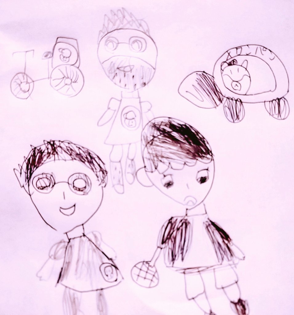 娘が描いてたmiu絵 ちゃんとバイトリーダー飛田いました 笑 自転車に出前太 マコトの漫画