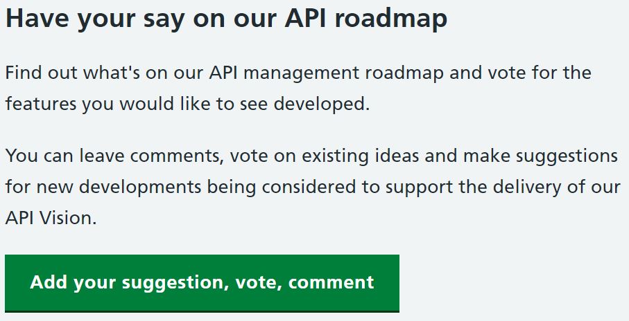 Are you a developer interested in NHS Digital’s API roadmap?  Want to have your say?  Visit our new supplier webpages to vote or comment on what you would like to see developed.  digital.nhs.uk/about-nhs-digi…
<a href="/NHSDigital/">NHS England Transformation</a>, <a href="/techUK/">techUK</a> @Tech4CV19, <a href="/TomPRM/">Tom Russell-Mésenge</a> <a href="/benpmoody/">Ben Moody</a>