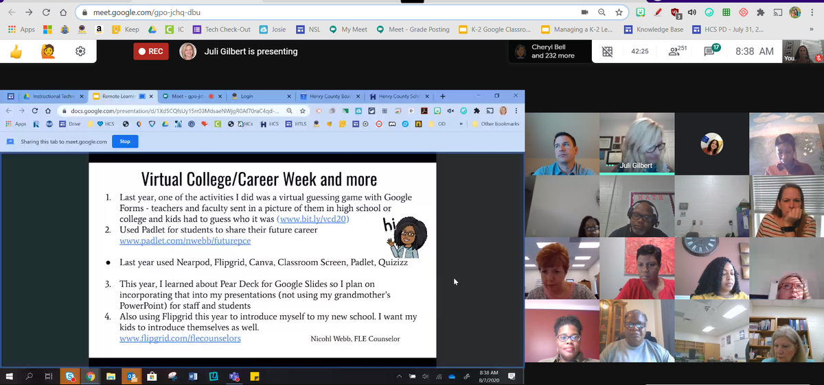 BrittanyWare12's tweet photo. Our Elementary Smackdown session is underway!  Love hearing and seeing teachers share about what they learned in virtual PD this week!  We are exhausted, but it is a good exhaustion!  @ITS_HCS #WeveGotThisHenry #ExpectExceptionalHCS #HCSRemarkableRemoteLearning https://t.co/JOkhSGR9f9
