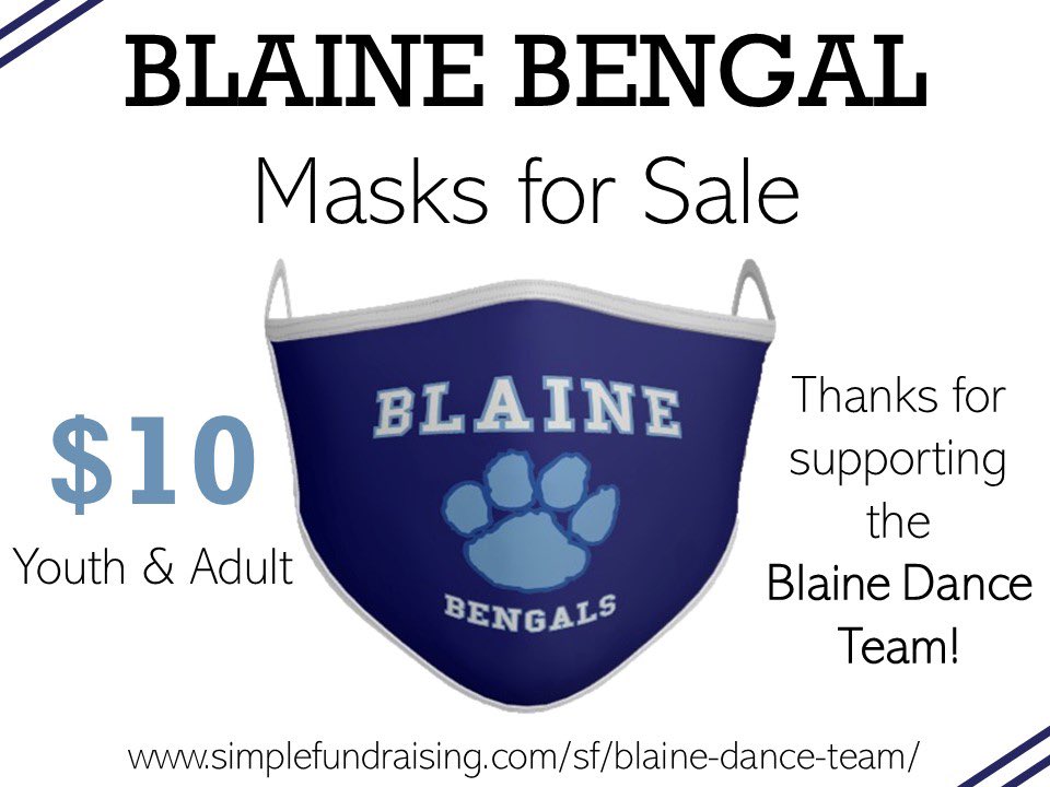 Still time to order your Blaine Bengal mask!  There are both Adult and Youth sizes available and it will be shipped directly to you. Just $10/mask! Support BDT and order yours today at simplefundraising.com/sf/blaine-danc… 
*
Thank you! 💙💙💙