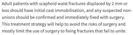 AliRaja_MD's tweet photo. Surgery vs cast immobilisation for adults w/ bicortical fracture of #Scaphoid waist (#SWIFFT): a pragmatic, multicentre, open-label, randomised superiority trial
Joseph J Dias, MD, et al. U. Hospitals of Leicester NHS Trust
https://t.co/ATyLVkuoTW
@TheLancet
#ScaphoidFx https://t.co/qegQ7wD20D