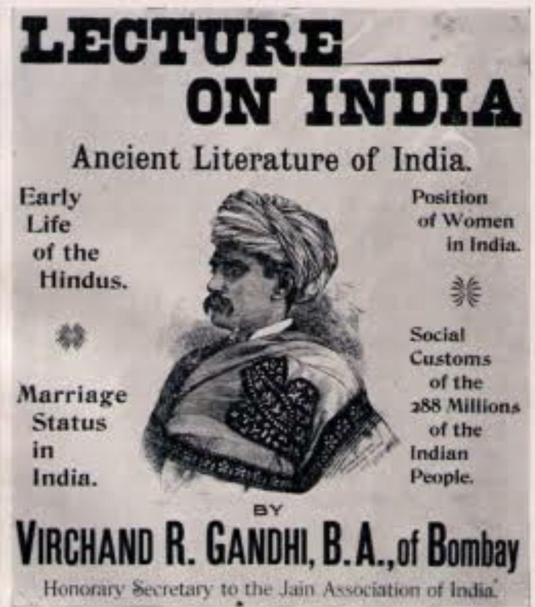 Remembering him on Death Anniversary.Virachand Raghavji Gandhi (25 August 1864 – 7 August 1901) was  @Shwetambar_ Jain scholar who represented Jainism at the first World Parliament of Religions in 1893.A barrister by profession, he worked to defend the rights of Jains.(1/n)