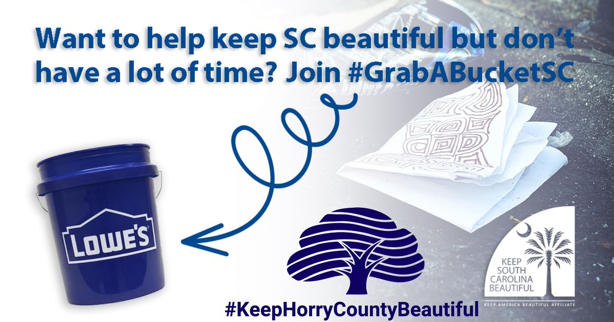 HorryCounty_Gov's tweet photo. Help us make our county litter free by participating in @PalmettoPride's #GrabABucketSC challenge.
All you have to do is pick-up litter, fill the bucket, then dispose of the trash properly. ♻️🗑️
Interested? Email KeepHorryCountyBeautiful@horrycounty.org for clean-up supplies! https://t.co/ce4VfvgU1e