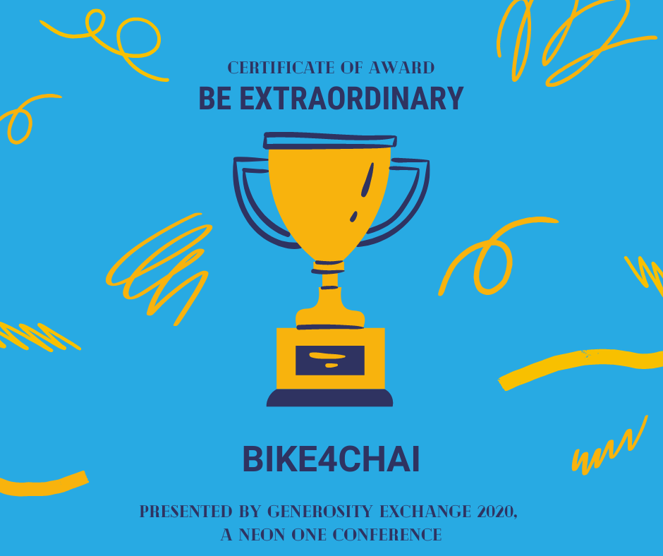 NeonOneTech's tweet photo. Congratulations to @bike4chai for winning the "Be Extraordinary" award at #GenerosityExchange! https://t.co/9j5ct0PB6c