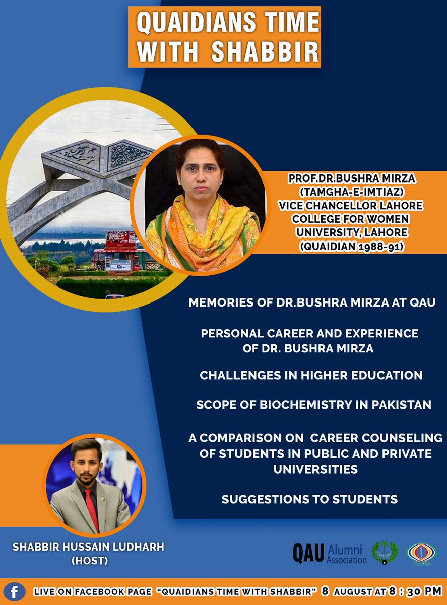 QuaidAlert's tweet photo. Live interactive session tomorrow 8:30pm with Dr Bushra Mirza
Vice Chancellor Lahore college for women university lahore. https://t.co/Cvm4yWaMxQ