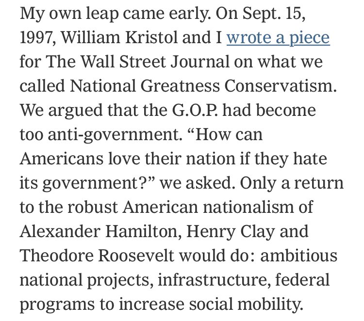 ...Oh look, Bill Kristol and David Brooks actually pre-date Trump on a form of nationalism...Kristol’s current attachment to the Democrats shouldn’t come as a surprise if one believes the government should act in this way...for good or later we find out with Kristol...to be bad.