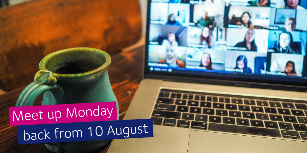 Our Meet up Monday social group will be back on Mondays from 10 August...
Join us for a  ‘virtual’ cuppa and chat with other local people, meeting via Zoom until we're able to return to our usual home at the Princess Alice Hospice Furniture shop in Walton. pah.org.uk/events/meet-up…