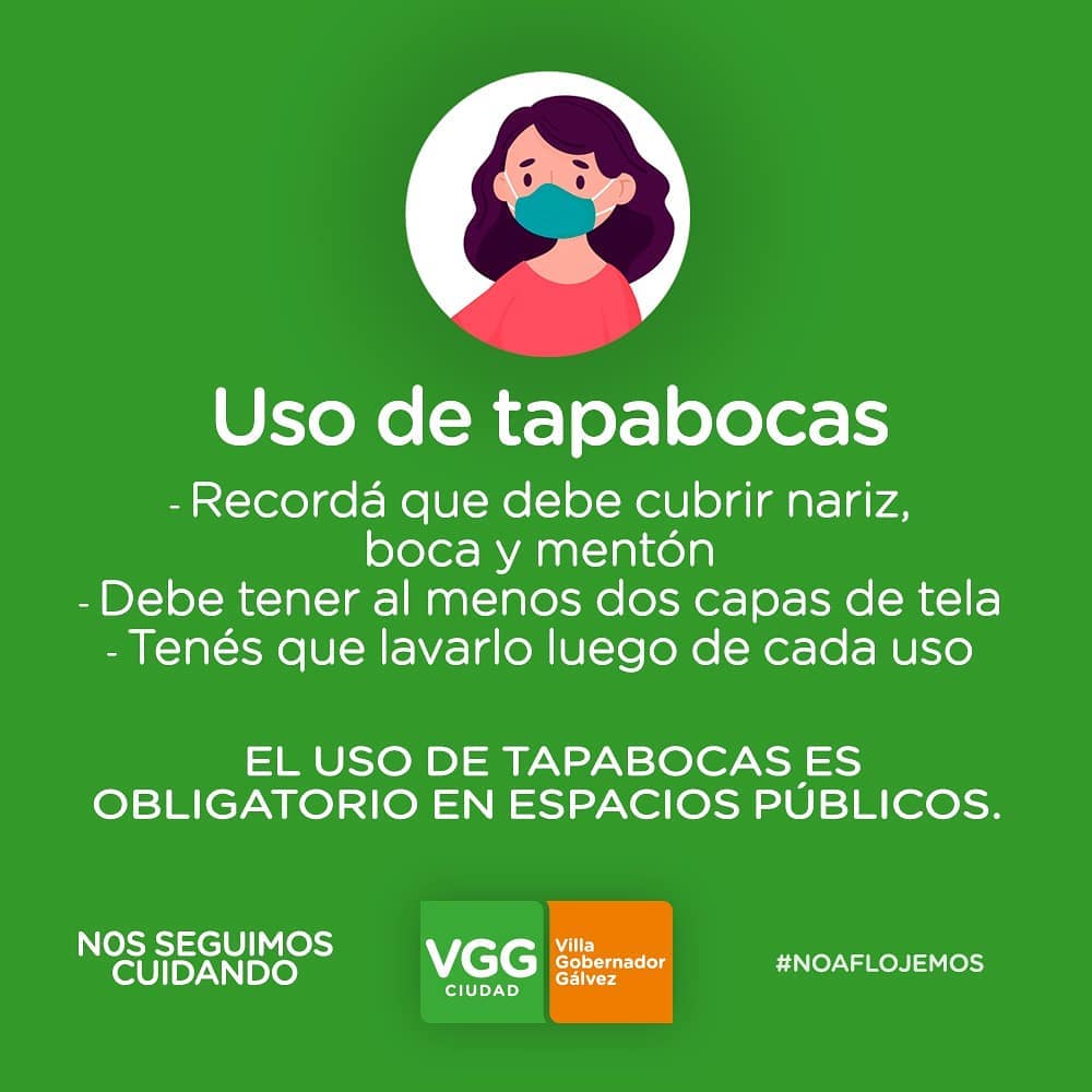 🔺 Estamos atravesando las semanas más difíciles de la pandemia.⁣
⁣🔸Recordá que el uso de tapabocas 😷 contribuye a la disminución de la transmisión del virus.⁣
⁣🔸Su uso es obligatorio en la vía pública, tanto en espacios cerrado como al aire libre.⁣
⁣#NosSeguimosCuidando