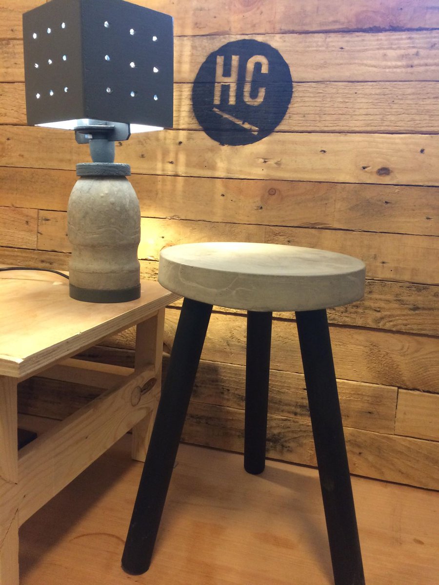 A solid effort from the #Gateshead Maker's Space: This week trainees have mostly been experimenting with #cement. We like to mix things up a bit and make concrete progress with interesting materials. This heavy-duty table lamp and stool really paves the way. #makers #creativity