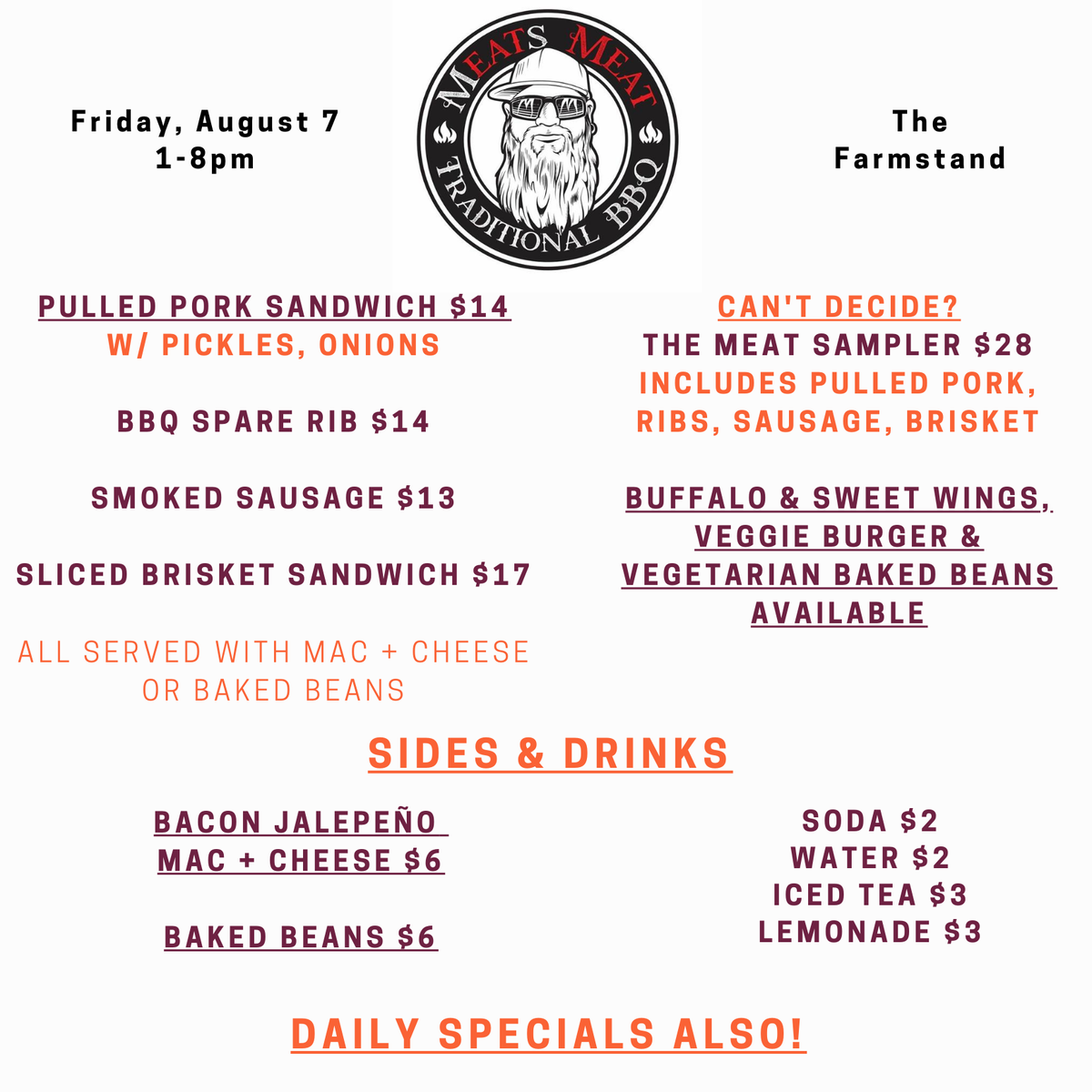 Foodie Friday is all about the 'cue tonight! Meat's Meat BBQ food truck pulls up to the Farmstand with their smoker in tow to serve up mouth-watering ribs, sausage, brisket and more. Stop by 1-8pm. The Farmstand will be open so you can grab some produce for the weekend.