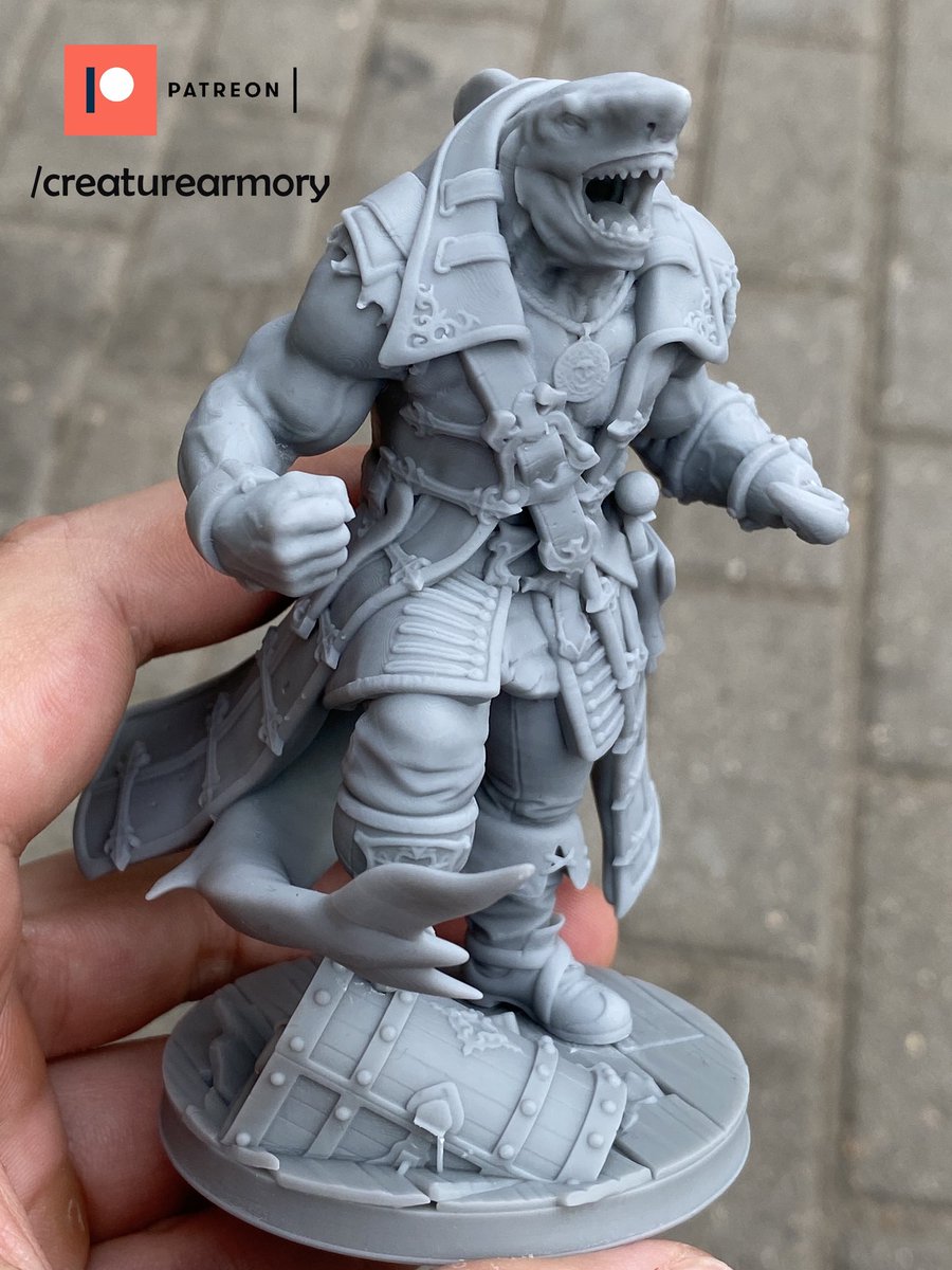 ArmoryCreature's tweet photo. Shark-man Captain ⚔️ I sculpt this miniature after watching Pirates off the Caribbean. Huge artistic inspiration for me! If you want to print one for yourself, follow me on Patreon . Good luck and happy printing:) #dnd #3DPrinting #miniature https://t.co/AMqZ8LX2K6