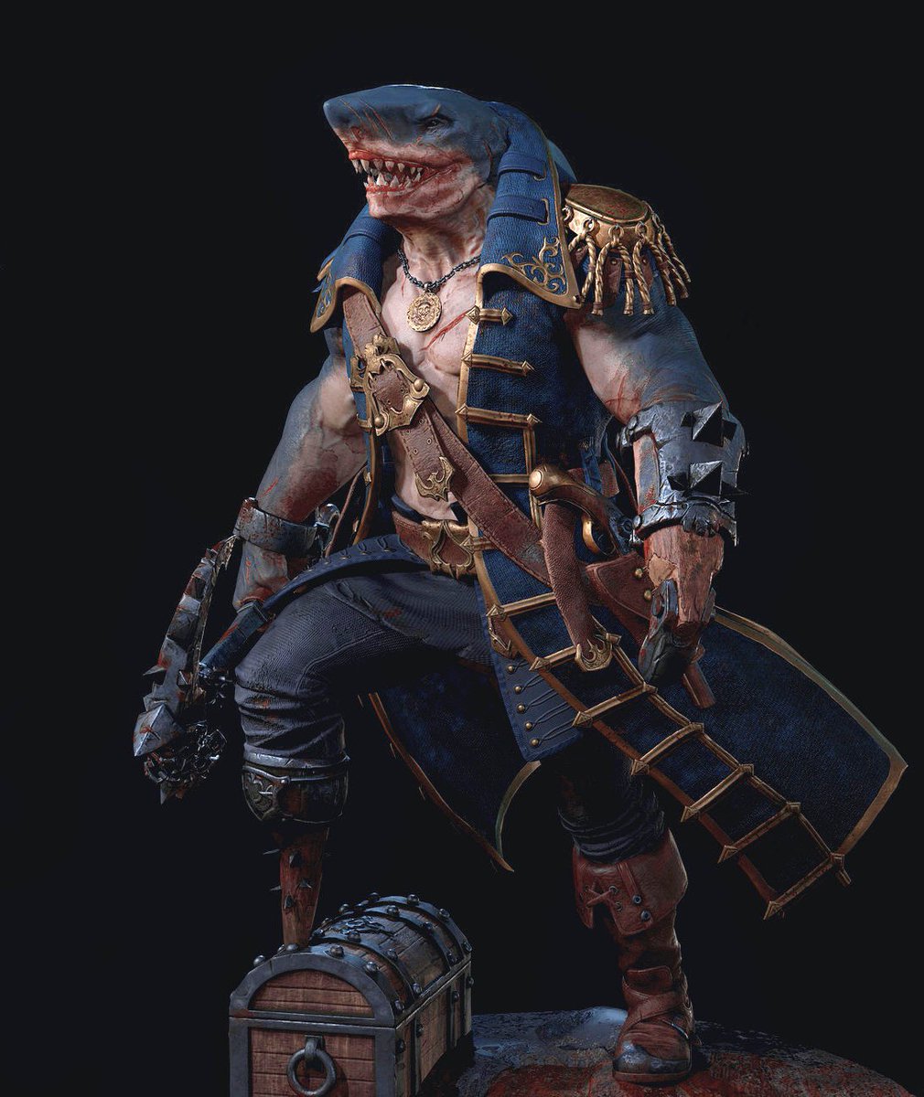 ArmoryCreature's tweet photo. Shark-man Captain ⚔️ I sculpt this miniature after watching Pirates off the Caribbean. Huge artistic inspiration for me! If you want to print one for yourself, follow me on Patreon . Good luck and happy printing:) #dnd #3DPrinting #miniature https://t.co/AMqZ8LX2K6