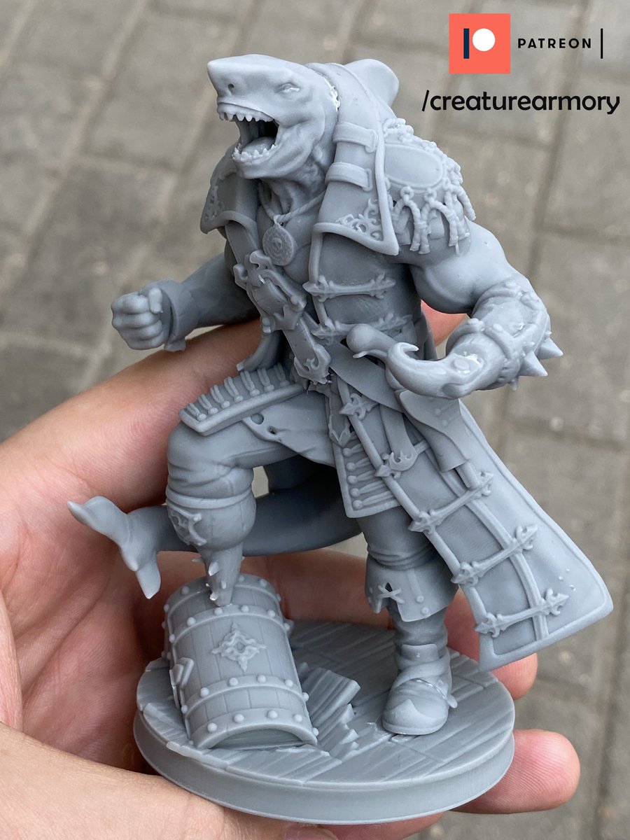 ArmoryCreature's tweet photo. Shark-man Captain ⚔️ I sculpt this miniature after watching Pirates off the Caribbean. Huge artistic inspiration for me! If you want to print one for yourself, follow me on Patreon . Good luck and happy printing:) #dnd #3DPrinting #miniature https://t.co/AMqZ8LX2K6