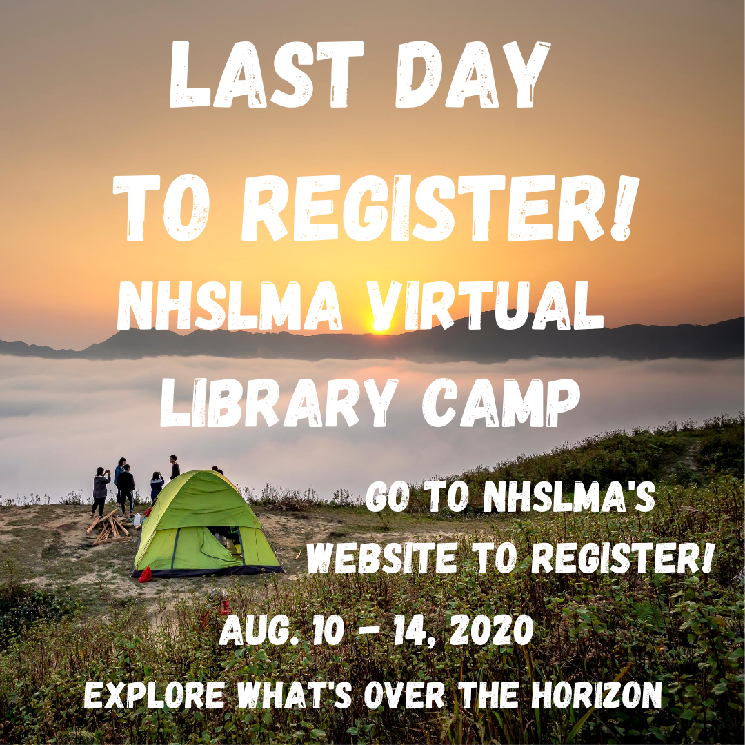 NHSLS603's tweet image. TODAY (8/7) is the last day to register for #NHSLMA&apos;s Virtual Library Camp that is happening next week. You don&apos;t want to miss it. Please visit our website to register. #librarycamp #summerpd #nhlearns #nhslmapd #nhlibraries nhslma.org