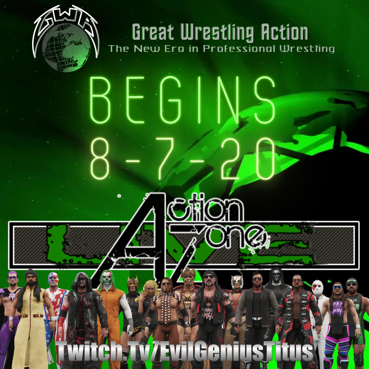 TitusUnscripted's tweet photo. TONIGHT is the night.  The debut of my newest project, Great Wrestling Action - a fantasy wrestling promotion.  An all original promotion, original characters, all created &amp; booked by me. Following the Smackdown Watch along.  Fun starts at 8:15pm MT.  https://t.co/lgMR6Veufx https://t.co/IHnrl55KPS