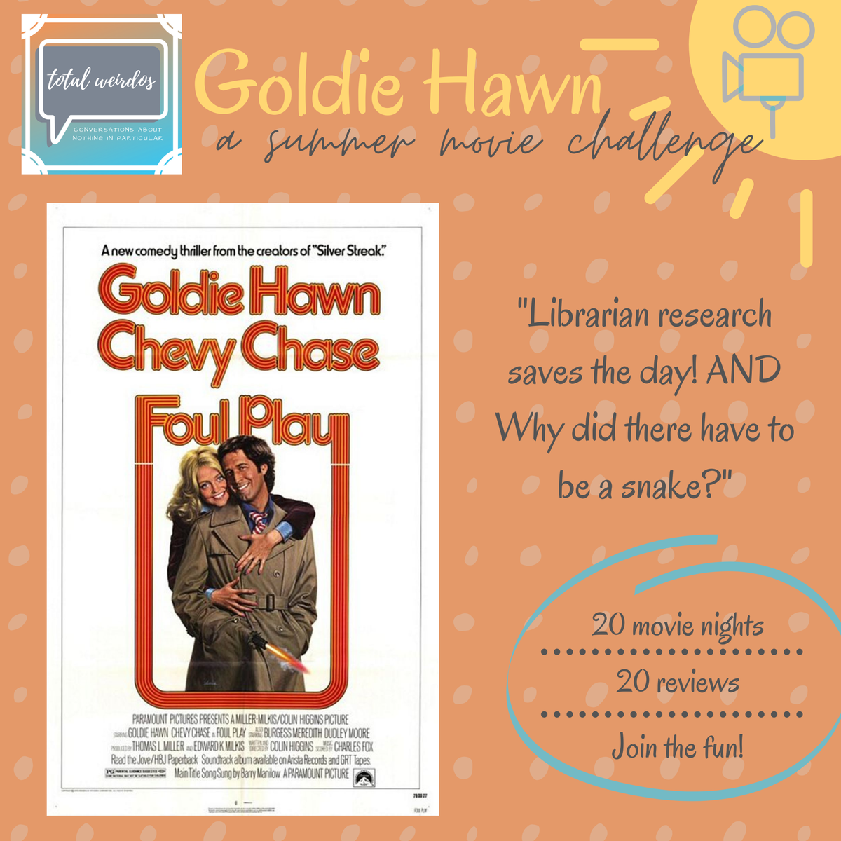 TotalWeirdos's tweet photo. Guys. GUYS. Goldie is a librarian!  A librarian without any of the annoying stereotypes.  GUYS!  Check out https://t.co/5PRVYEnTvs for the official Total Weirdos review. #summermoviechallenge #agoldiesummer #librarianforthewin #totalweirdos https://t.co/ISqQmEdbNY