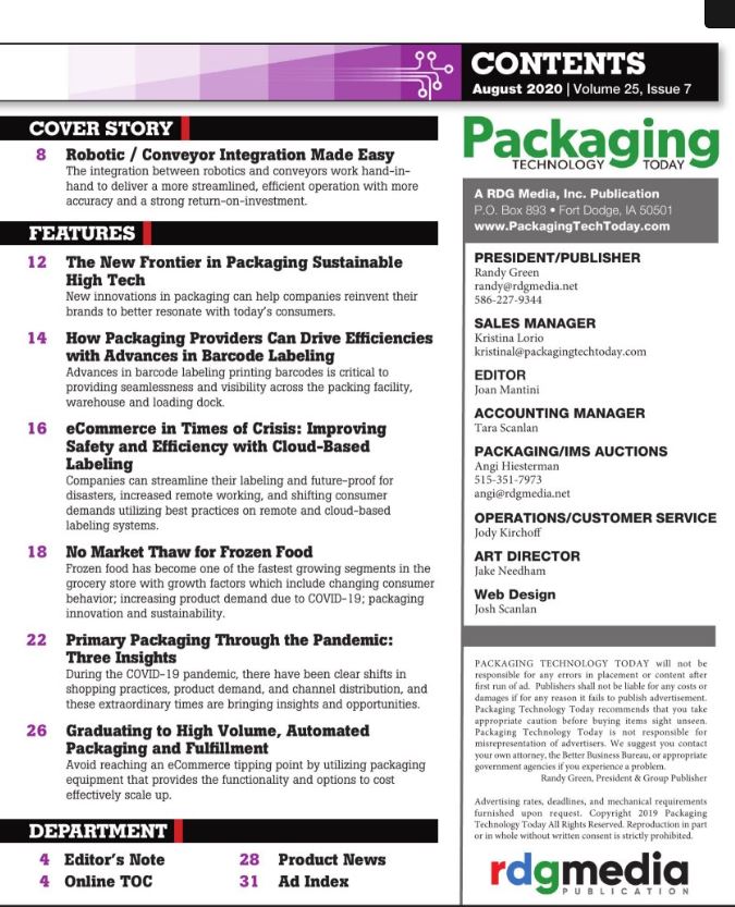 PackTechToday's tweet photo. The August digital edition is filled with thought-leadership content from experts on topics like #robotics #labeling #frozenfoodpackaging #primarypackaging #packagingautomation & more. Check it out: https://t.co/lizDr4MgSC
#packaging #packagingtechnology #packaginginnovation https://t.co/vKxI7z23Hd
