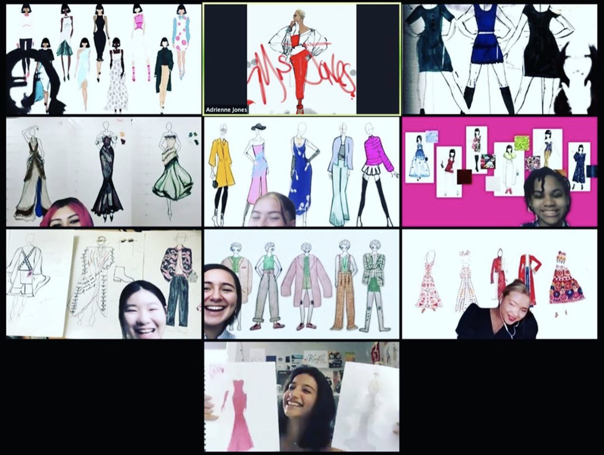 PrattBAP's tweet photo. VIRTUAL EXHIBIT: BAP PreCollege Scholar, Jordan Anderson (center, right) and her Explore Fashion Design classmates didn't miss out on one of the most exciting elements of the PreCollege experience, the exhibit. #prattbap #prattprecollege #prattinstitute #prattfashion https://t.co/Mjk5NbyE4L