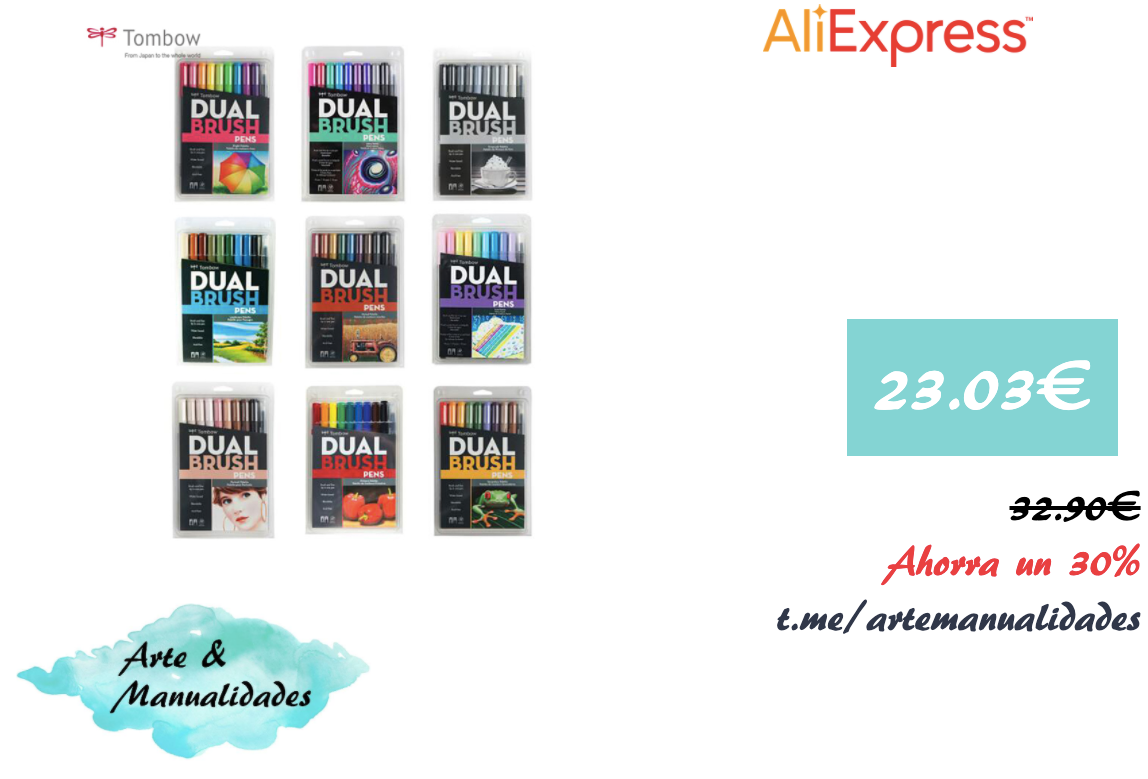 ♦️OFERTA❗️#Aliexpress 

✨ Set de rotuladores Tombow de doble punta desde solo 23,03€ !! (PVP: 32,90€)

⚡️Ahorra un 30%!! ⚡️

⭐️Enlace: buff.ly/2PxypGQ

#rotuladores #arte #manualidades #diy #art #crafts #deals #ofertas #chollos #tombow #markers