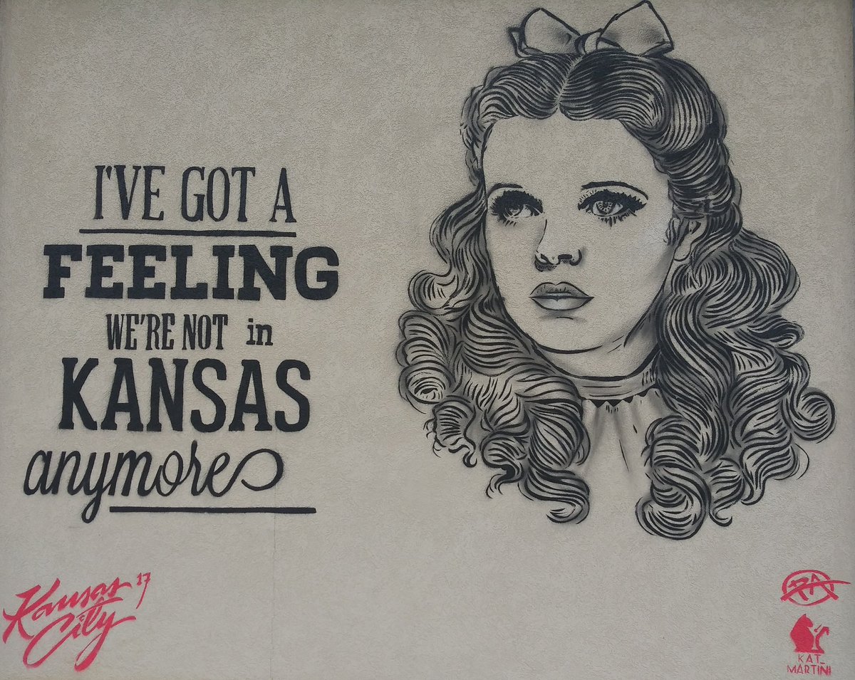 One of the beautiful things about  #KansasCity  #Streetart is a constant reminder that you are not in  #Kansas anymore.As I crept slowly up on this Kat Martini work of art, a young girl & her little dog were being photographed in front of the  #art (sadly without a gingham dress).