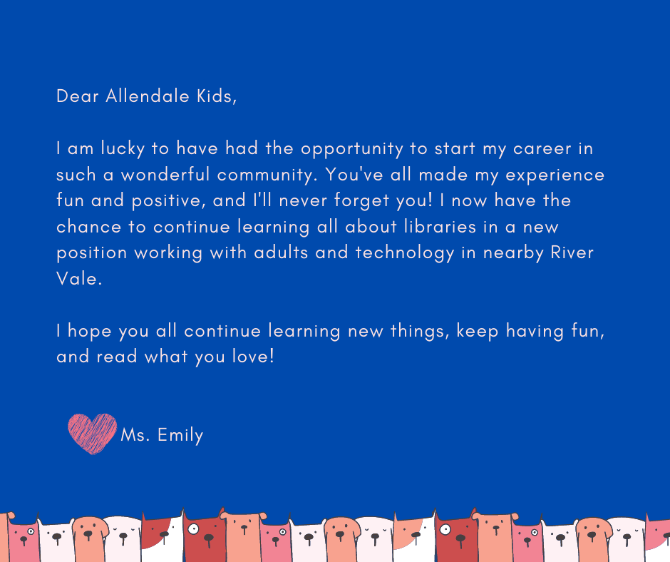 A letter from Ms. Emily to the kids of Allendale.
