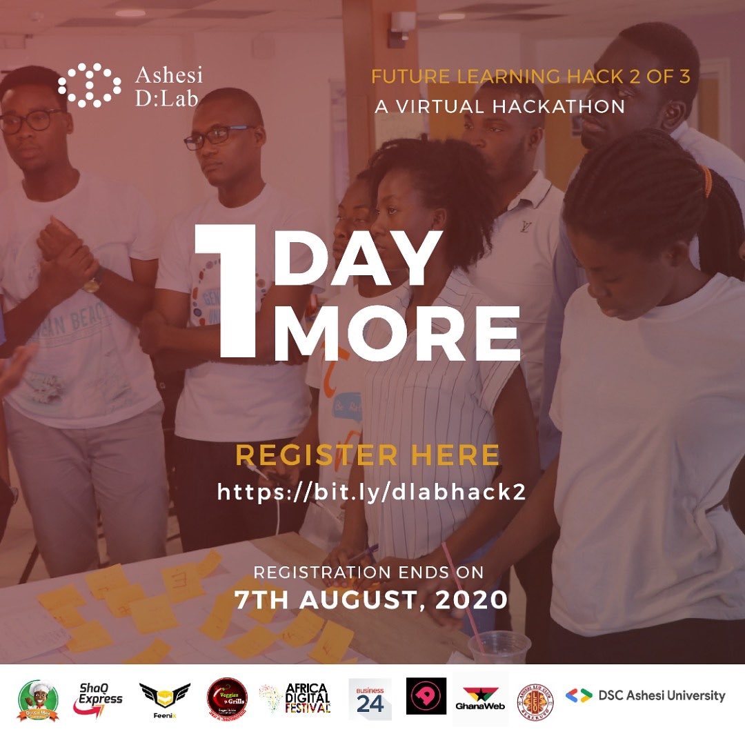 kyakuffo's tweet image. The Future Learning Hack 2 of 3 is just around the corner☺☺ and we are excited.  Cc @AshesiDesign 
@AshesiLeoClub 
Register here:
bit.ly/dlabhack2 

#dlabhacks
#FutureLearningHack
#VirtualHackathon
#DesignThinking
#OnlineLearning
#SolutionPitch
#AshesiDLab
#ashesientship