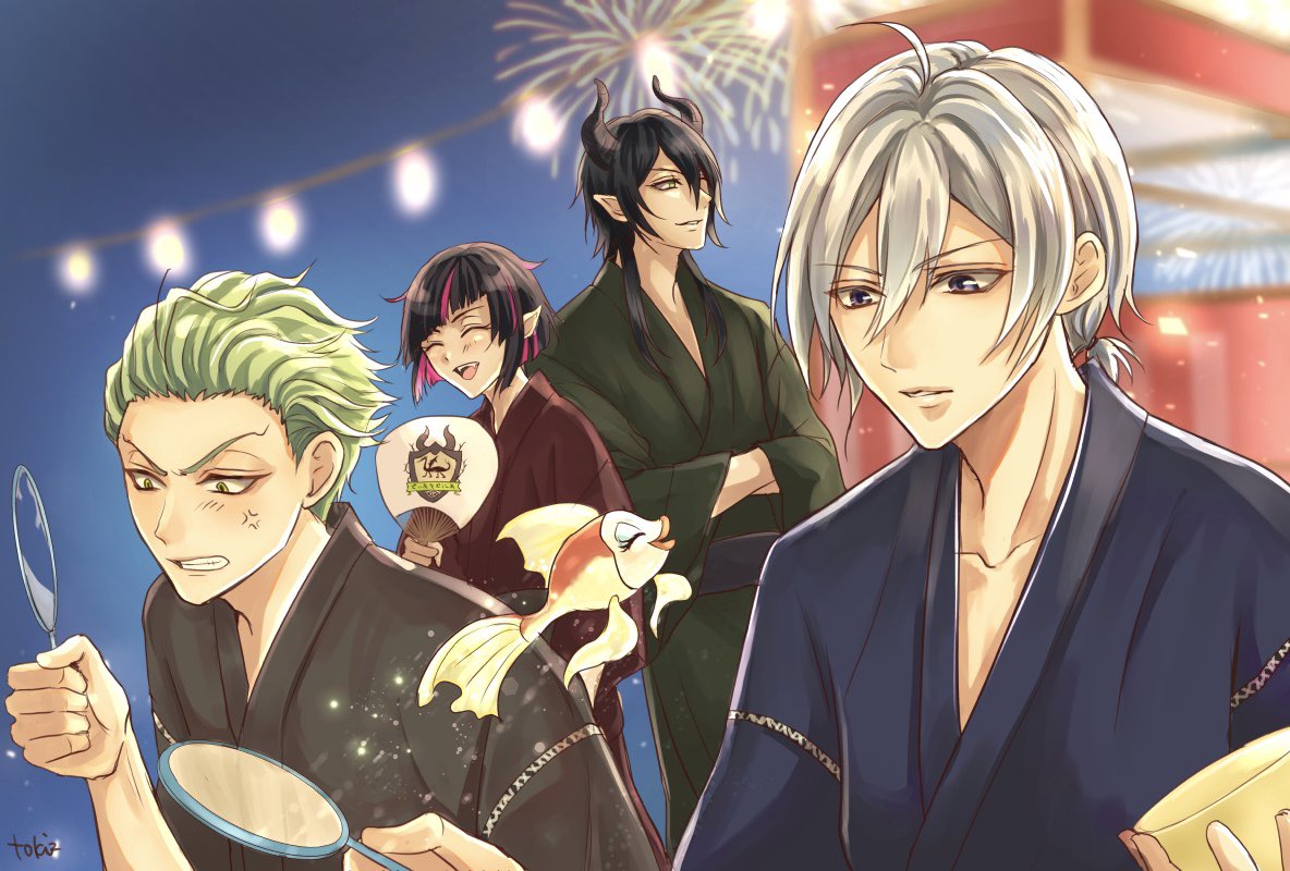 ツイステ ディアソで夏祭り シルバーくんが金魚すくいをしたら きっと金魚にモテモテだろ お刻 のイラスト ツイステ ディアソで夏祭り シルバーくんが金魚すくいをしたら きっと金魚にモテモテだろ お刻 のイラスト