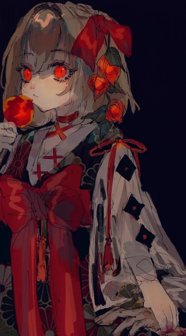 #深夜の真剣お絵描き60分一本勝負 
#毎月七日はルーミアの日
ちょっと和風 