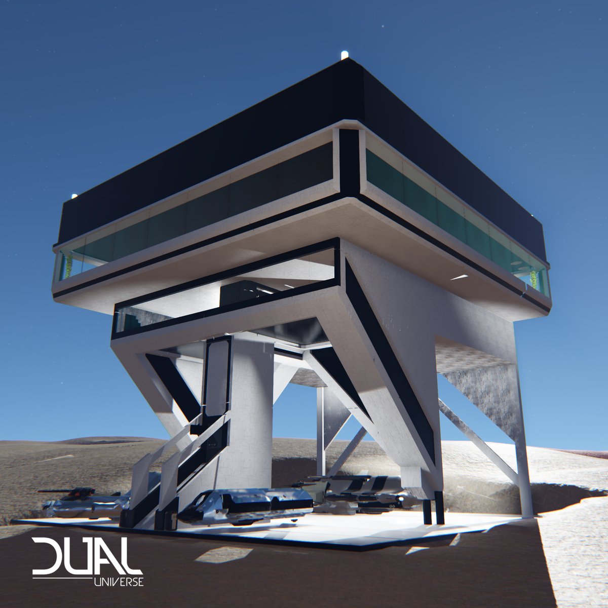 dualuniverse's tweet image. In today's community digest, we take a look at this modern and simplistic house made by NEWMidgetMAN that has just enough space to park your speeder and spaceship. Want your build to be featured? Send an email to community@novaquark.com with your build, name, and coordinates.