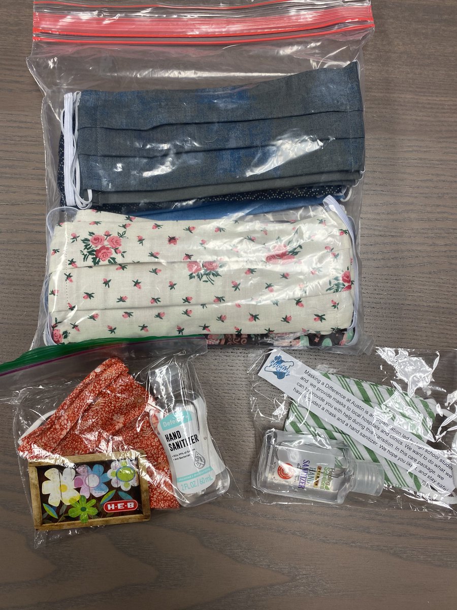 Thank you <a href="/Hope4Austin512/">HopeAustin</a>, Ma(s)king a Difference, St. Luke's on the Lake Episcopal &amp; <a href="/RoundRockISD/">Round Rock ISD</a> community individuals for the 318 handmade masks, 118 hand sanitizers, &amp; HEB support for our FiT students! The continued support throughout the COVID-19 pandemic is invaluable.
