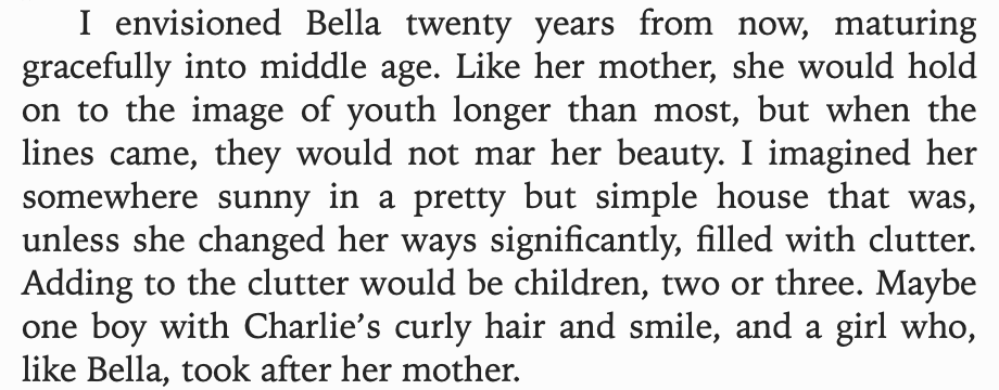 edward spends the last 2 chapters of this book bringing up how hot bella's mom is like every third paragraph, but on the other hand i guess she is slightly more age appropriate than the girl he's actually dating