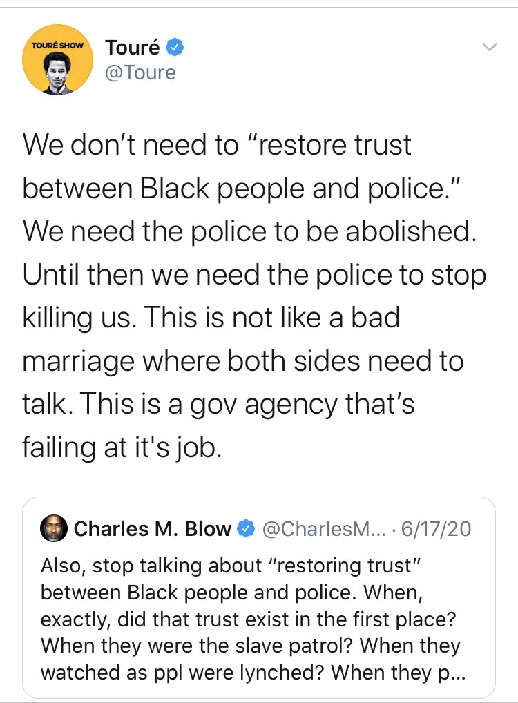 Also, it’s really hard for me to take someone’s conviction seriously that black lives matter means abolishing the police when you can mental ninja your way into a “he got what was coming to him” for a Black man who attended a rally.