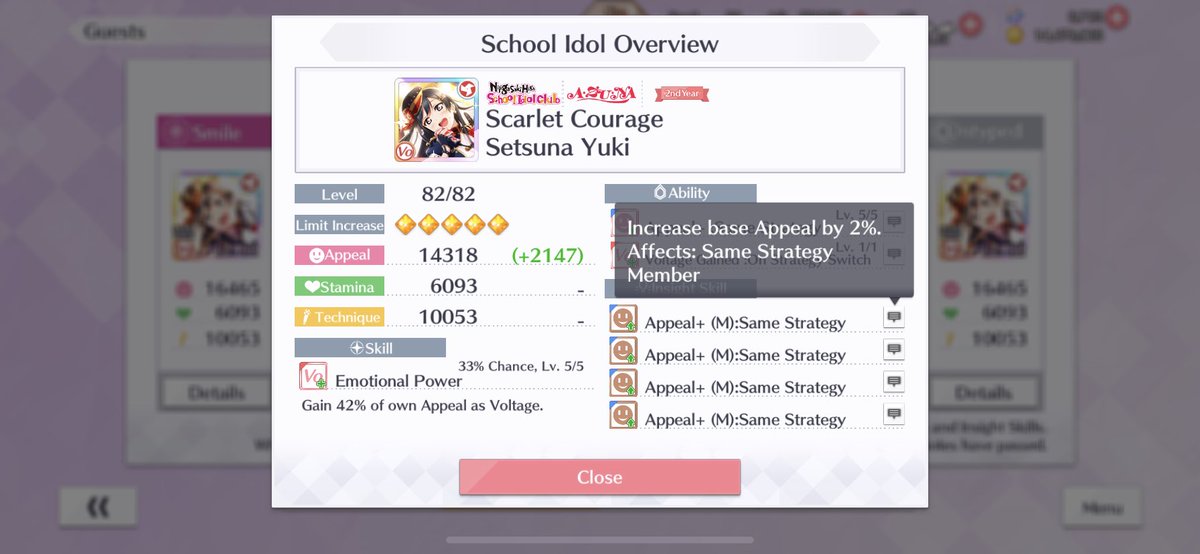 The ideal maxed Fes Setsuna would give a total boost to your main subunit of 7% + (2% x 4 skills) = 15%.A Fes Mari with the same inspiration skills at LB4 would give a total boost of only 14.5%.Despite this, you should pick Mari as a guest. Why?