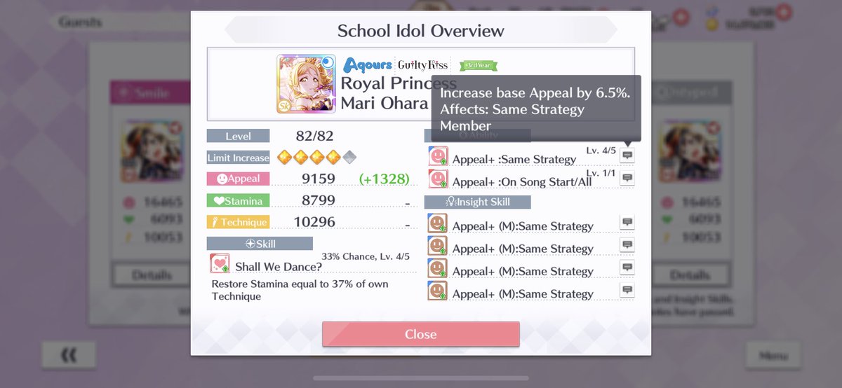 The ideal maxed Fes Setsuna would give a total boost to your main subunit of 7% + (2% x 4 skills) = 15%.A Fes Mari with the same inspiration skills at LB4 would give a total boost of only 14.5%.Despite this, you should pick Mari as a guest. Why?