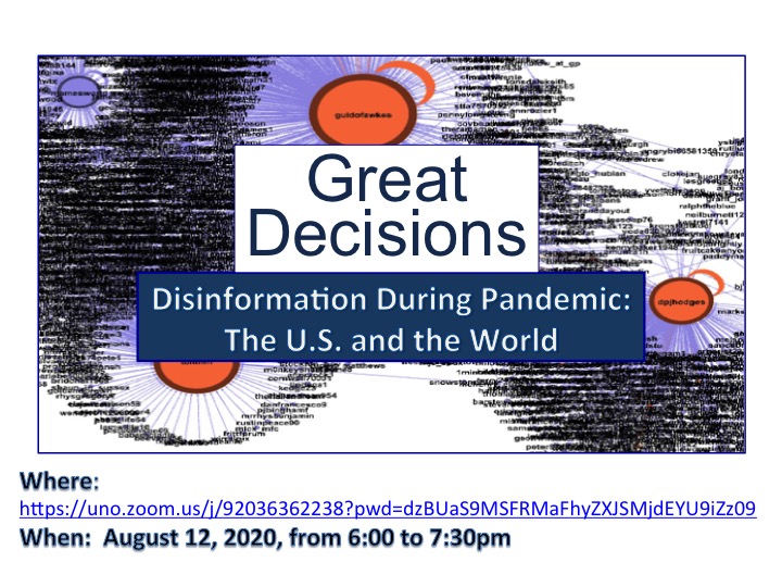 Join us for online Grear Decisions August 12, 6.00 pm #GreatDecisions #WACNO #pandemic #COVID19 #unmaskingmisinformation