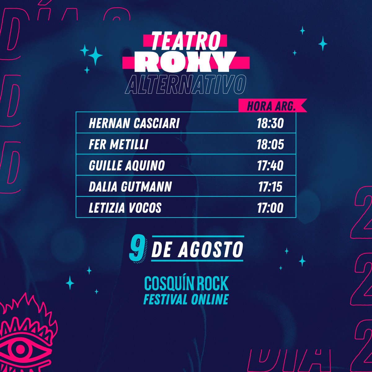CosquinRockCo's tweet photo. ¡Mirá la #grilla de #CROnline con HORARIOS ARG!
🙌 
👉 DÍA 2 / 9 de agosto
🙌 Sumate a Hispanoamérica unida por la música ✊.
🔜 Este 8 y 9 de Agosto, a través de 📲 https://t.co/EQ7siFTOc3
➕ info y tickets en https://t.co/EQ7siFTOc3

#CROnline https://t.co/imThGhSt7F