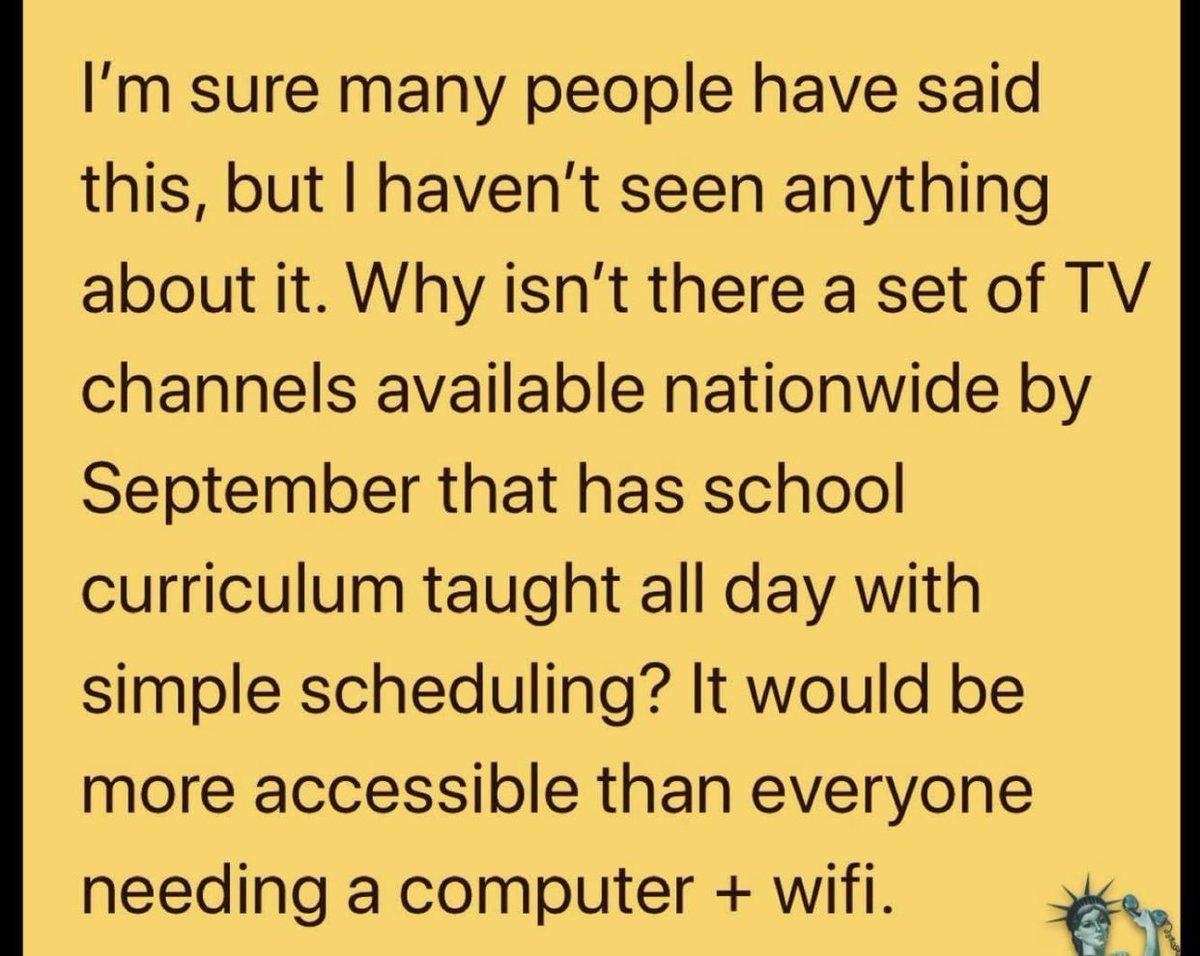bethaboo16's tweet image. This seems so out of the box that people are dismissing it without even thinking it through..kinda like people dismiss defunding the police before realizing what that means. But like....what if. What if this would work? Way more accessible, cheaper for schools and families.