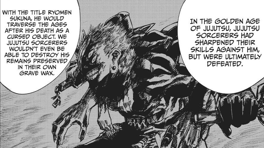 Since ‘Geto’ continuously disrespects/acts indifferent to the curses, I began to think he was a sorcerer. This panel below suggests he is also probably a sorcerer from Sukuna’s time, when the sorcerers were at their peak, since he makes a backhanded compliment here