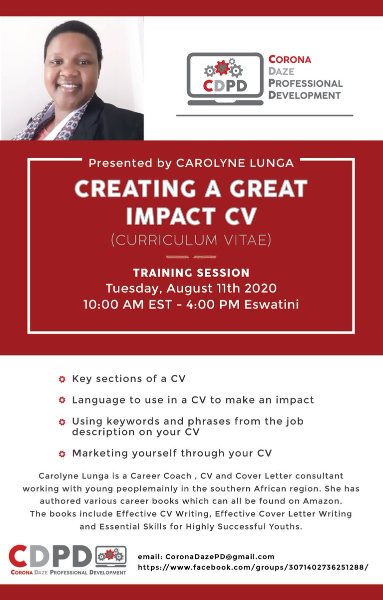 CarolyneLunga's tweet image. #CV #greatcv #cvdevelopment #jobsearching #jobseeking #jobseekers Diarise this session so that you do not miss out.